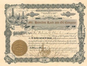 Mt. Hamilton Land and Oil Co. - Stock Certificate